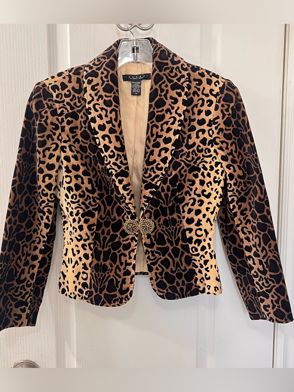 Vintage crop Laundry By Shelli Segal Leopard Velvet Blazer - Tan & Black